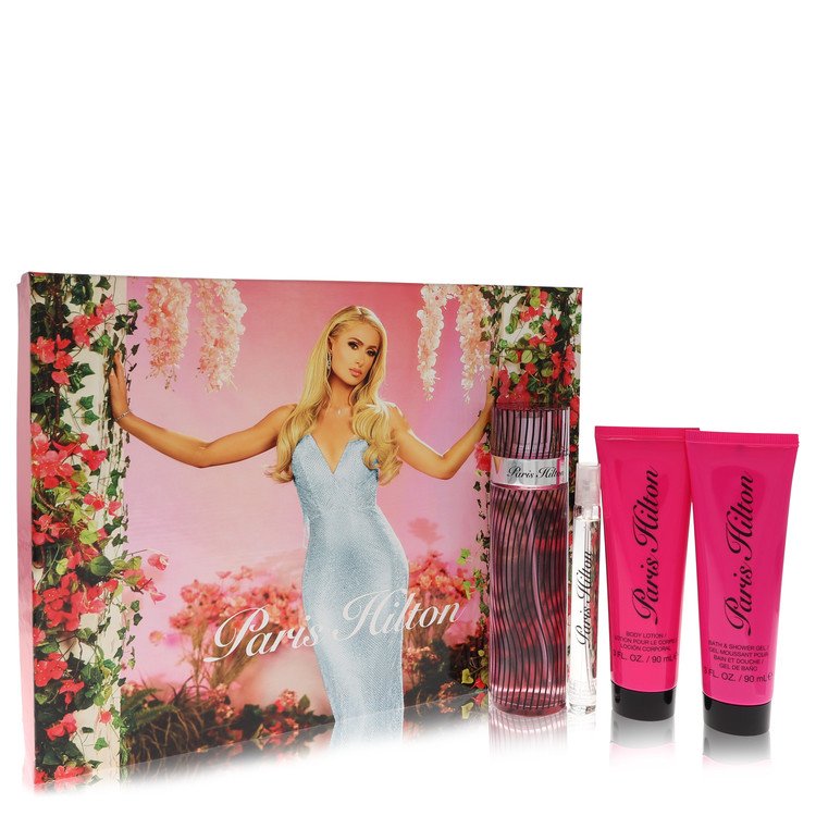 Paris Hilton Gift Set - 3.4 oz Eau De Parfum Spray + 3 oz Body Lotion + 3 oz Shower Gel + .34 oz Mini EDP Spray by Paris Hilton --