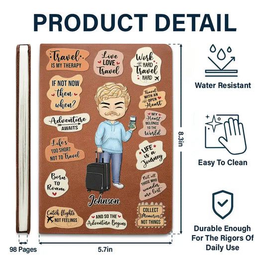Personalized Leather Journal - Life Is A Journey Travel Lovers