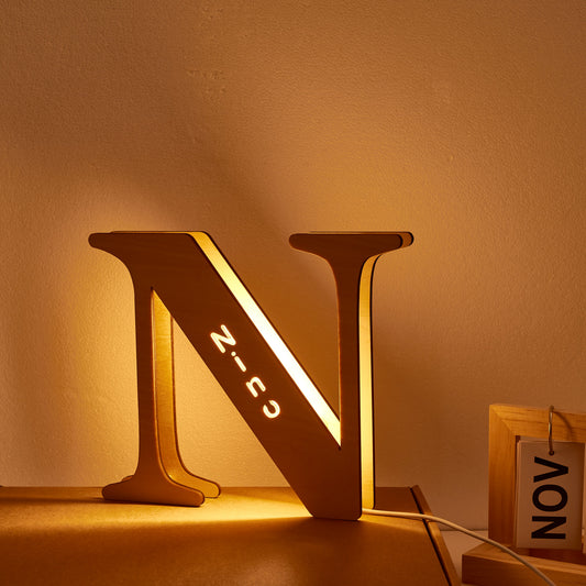 Personalised Wooden Letter Lamp Custom Name Alphabet Night Lights 19CM