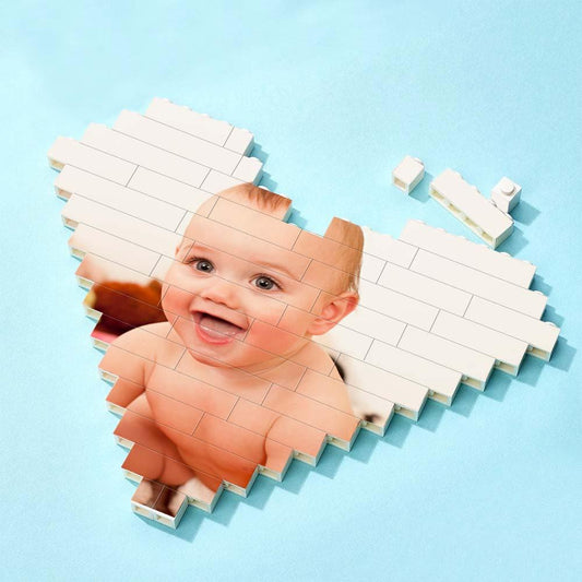 Custom Building Brick Personalized Heart Shaped Photo Block for Children's Day