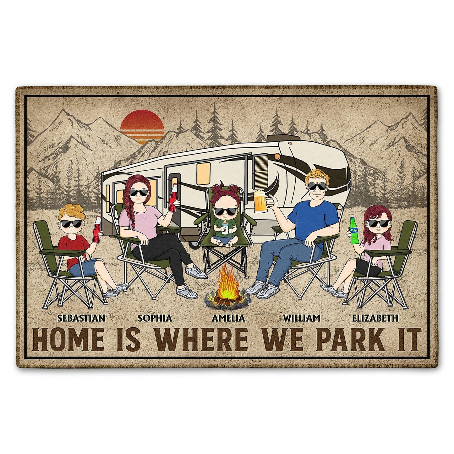 Home Is Where We Park It - Family Gifts For Couples, Husband, Wife, Camping Lovers - Personalized Doormat